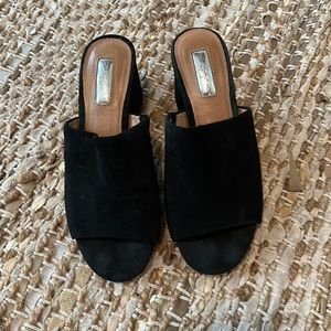 Black velvet heeled mules